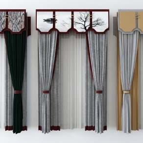 新中式窗帘3D模型下载